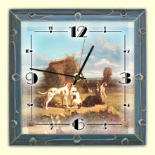 wall clock, hunting dogs